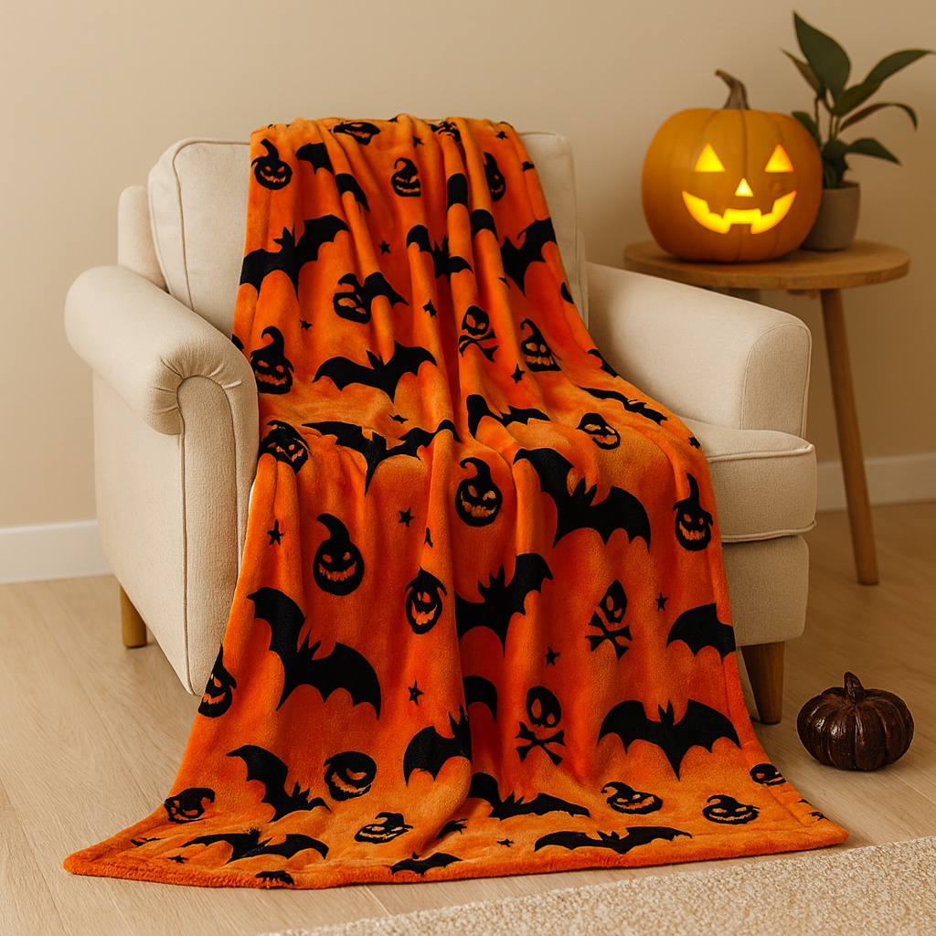 Veyra | Halloween flanneltæppe med græskarprint