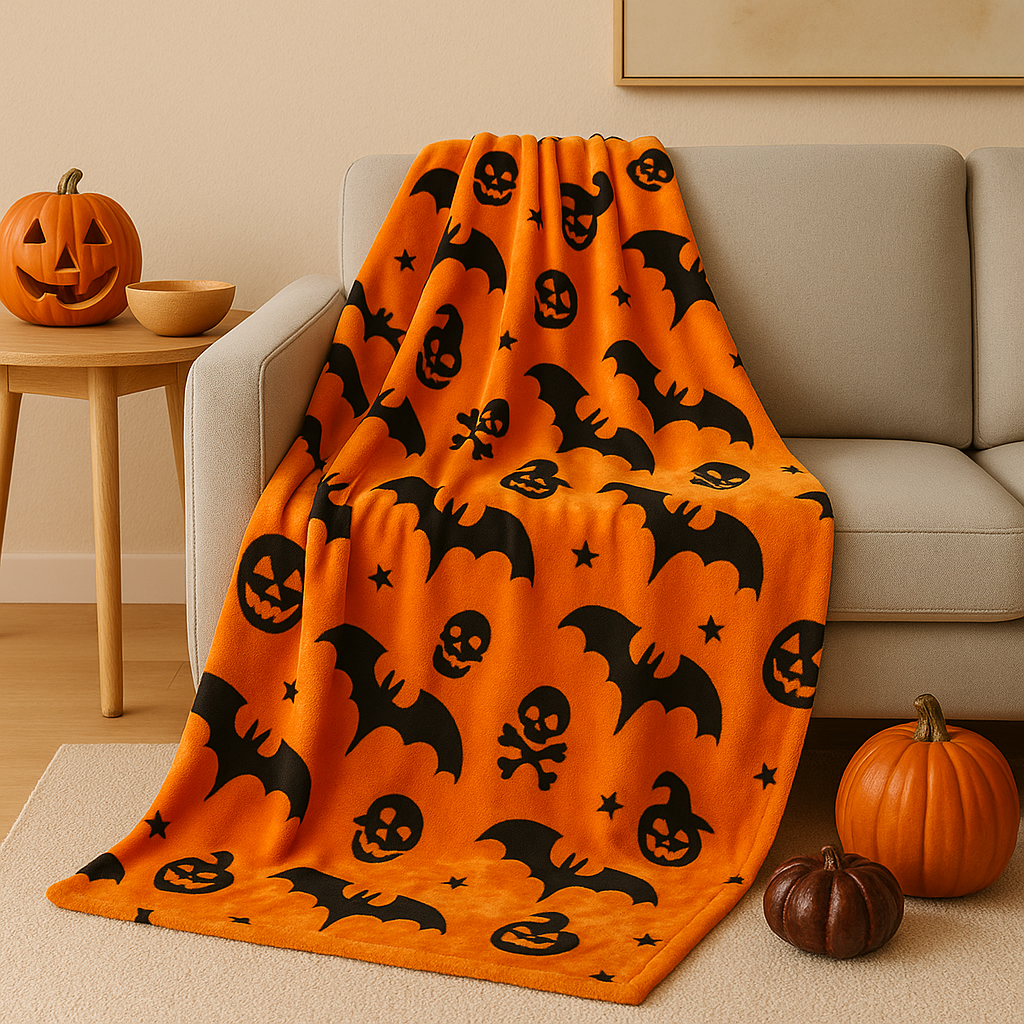 Veyra | Halloween flanneltæppe med græskarprint