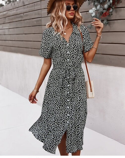 Marina - Sommer midikjole med blomsterprint