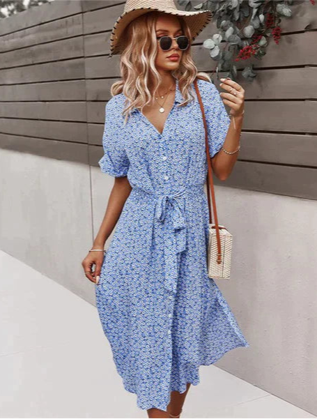 Marina - Sommer midikjole med blomsterprint