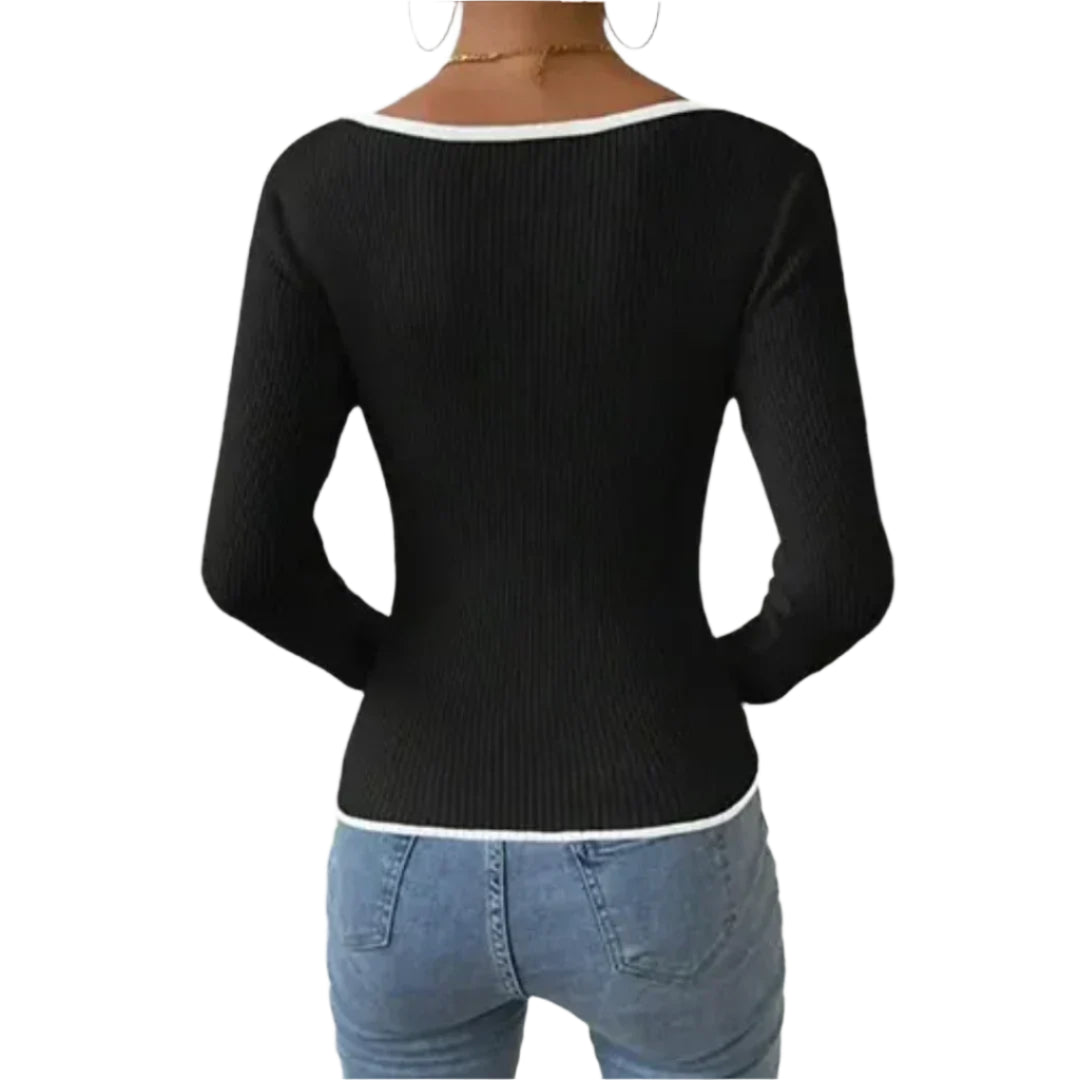 Lauren - Langærmet top med V-hals