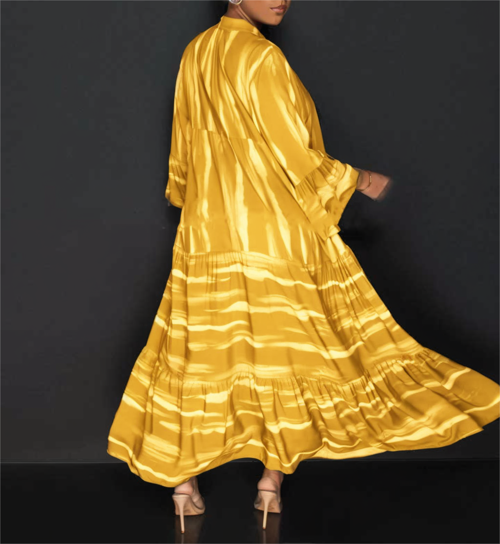 Lillian - Afslappet trykt abayakjole med lange flæseærmer