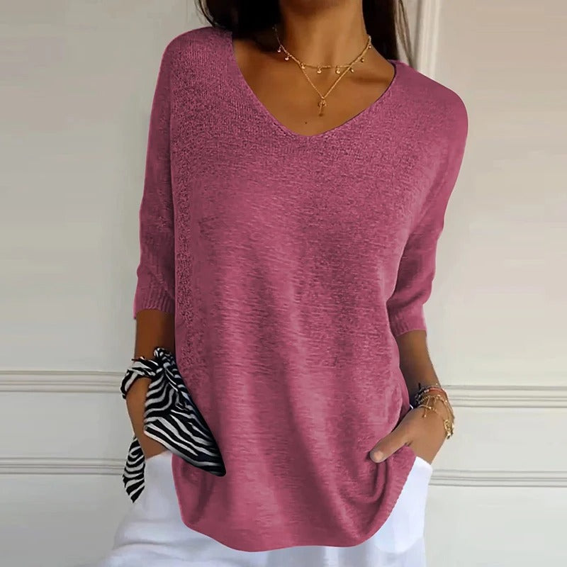 Ava - Afslappet pasform V-hals halværmet top