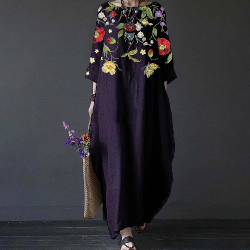 Amber - mellemlange ærmer Vintage kjole med blomsterprint