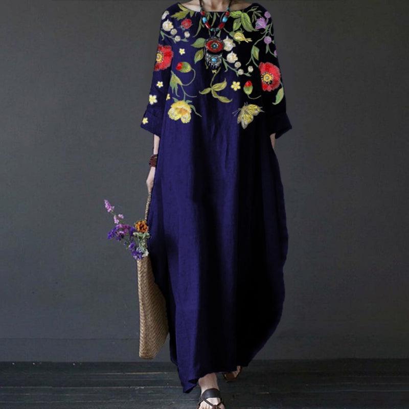 Amber - mellemlange ærmer Vintage kjole med blomsterprint