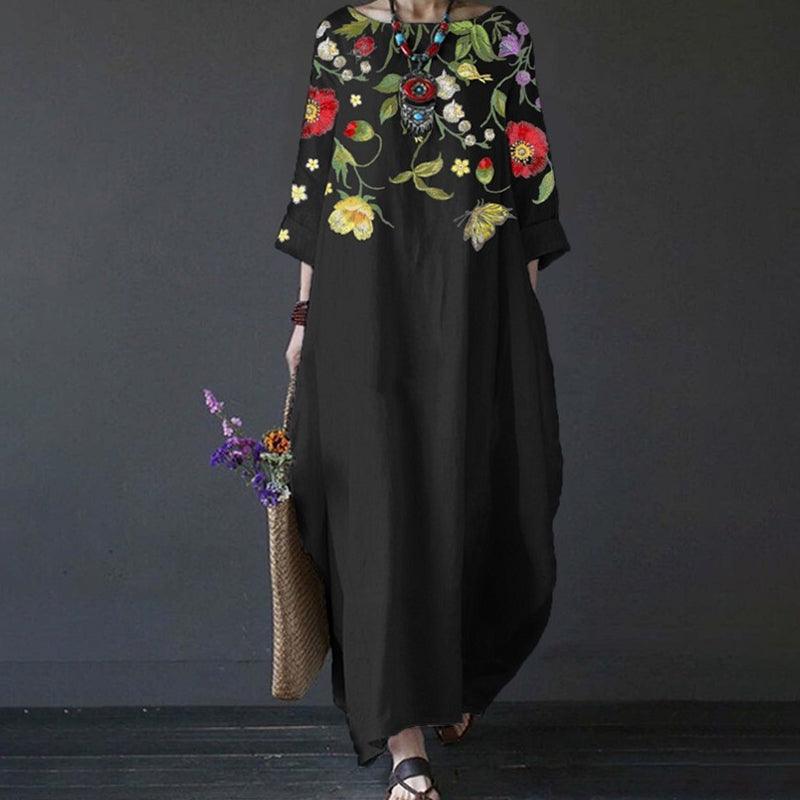 Amber - mellemlange ærmer Vintage kjole med blomsterprint