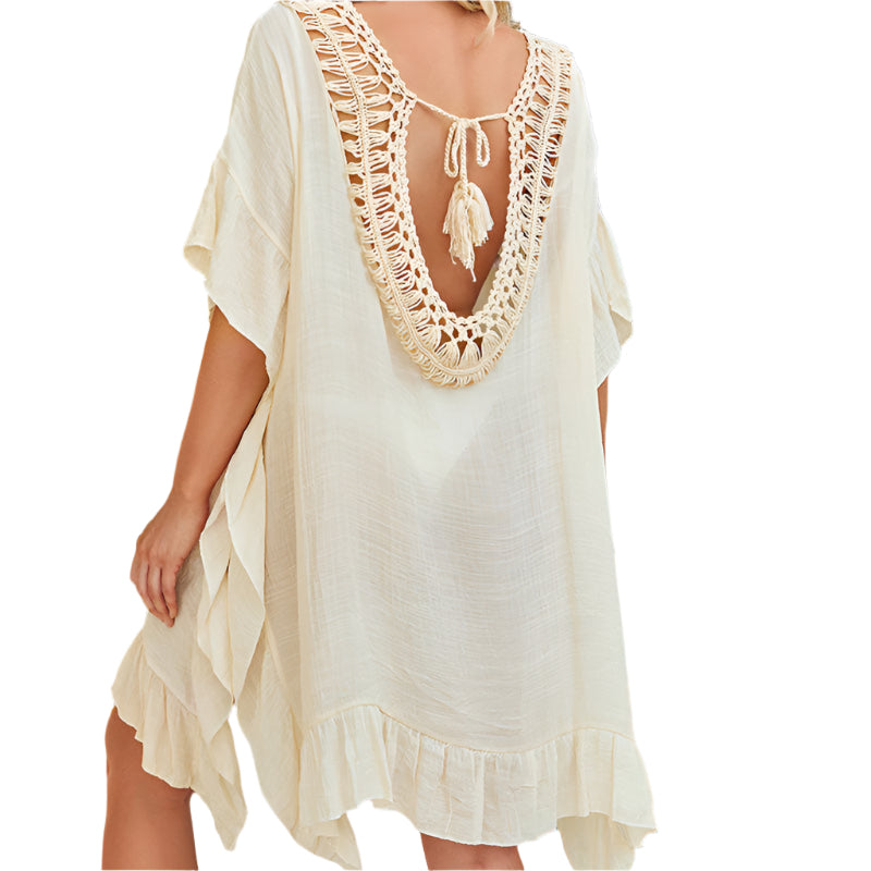 Ruby - Bohen lav ryg flæser Mini Beach Cover Up kjole