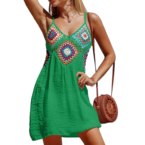 Suzie - Firkantet hæklet mini strandomslagskjole