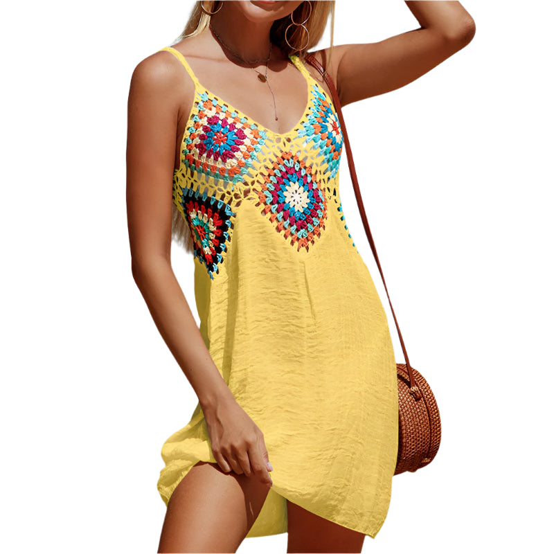 Suzie - Firkantet hæklet mini strandomslagskjole