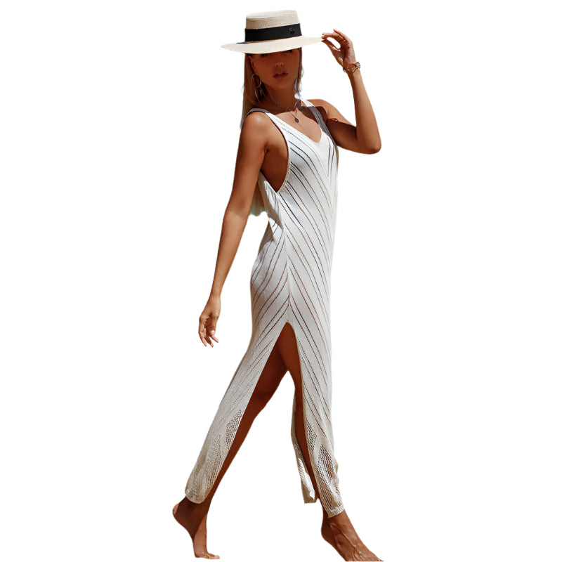 Tia - Høj slids ærmeløs Chevron Maxi strandkjole