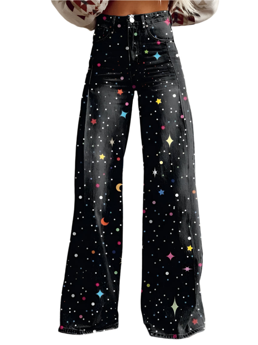 Aurelia - Stjerne- og måneprint elefantbenbukser