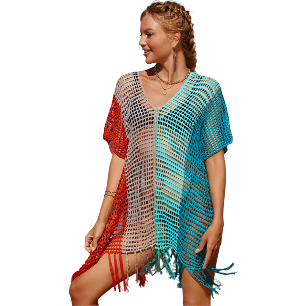 Tamia - Farveblok hæklet Mini Beach Cover up