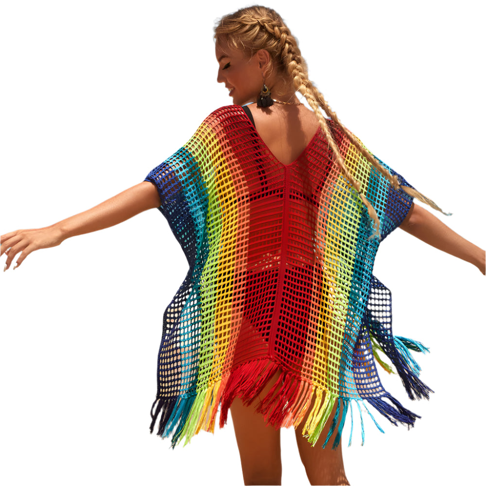 Tamia - Farveblok hæklet Mini Beach Cover up