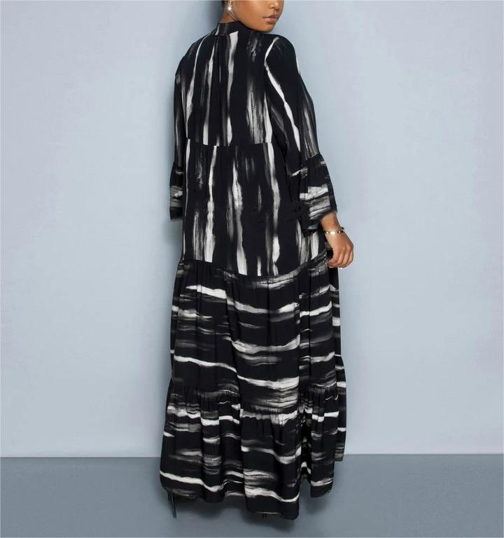 Lillian - Afslappet trykt abayakjole med lange flæseærmer