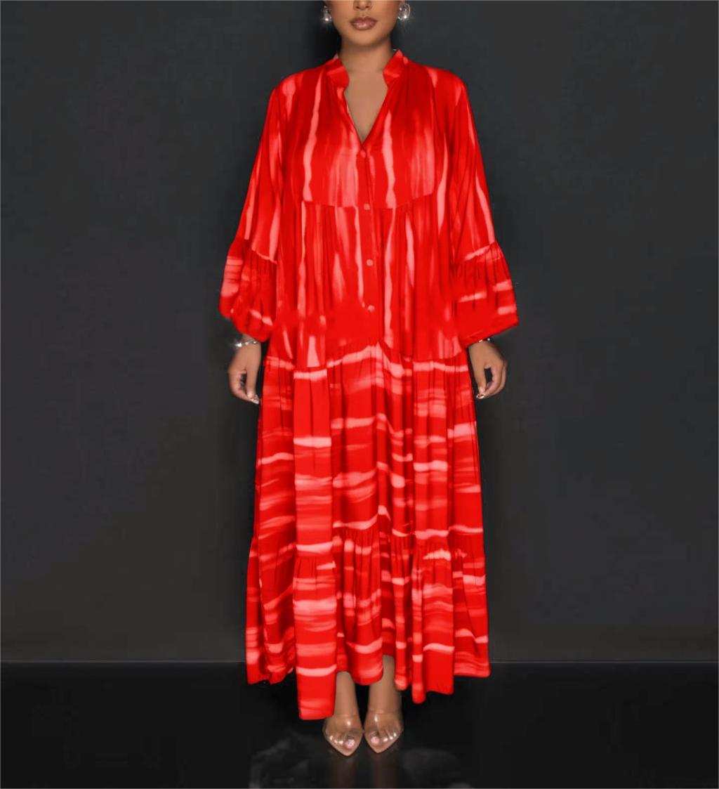 Lillian - Afslappet trykt abayakjole med lange flæseærmer