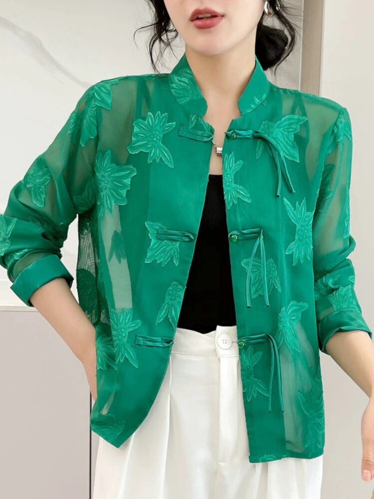 Frida - Blomstret gennemsigtig langærmet skjorte