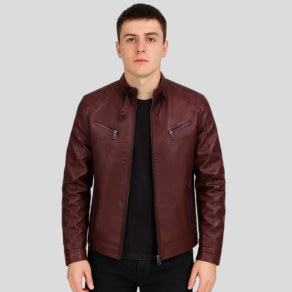 Milan | Herre PU-læder bikerjakke med opretstående krave