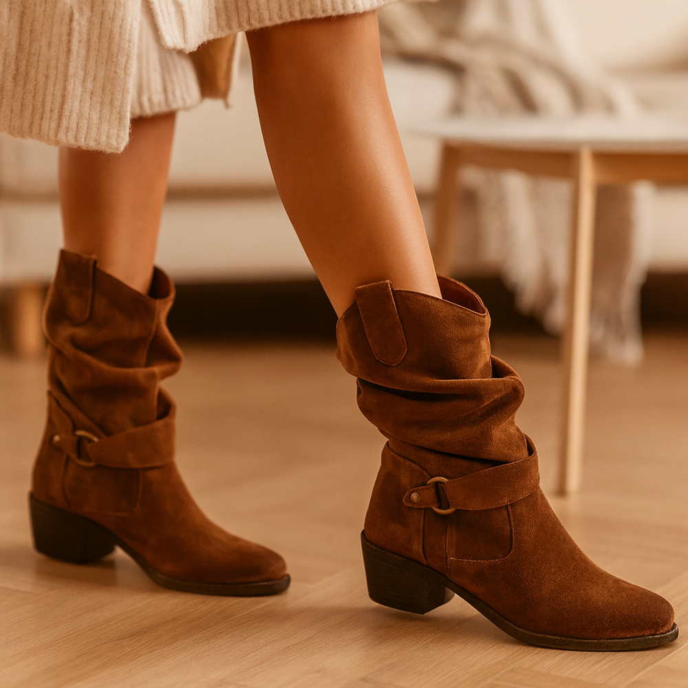 Selene | Flade vinterstøvler i ruskind med lynlås i siden