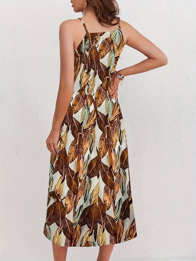 Esther - Halterneck strandkjole med bladtryk