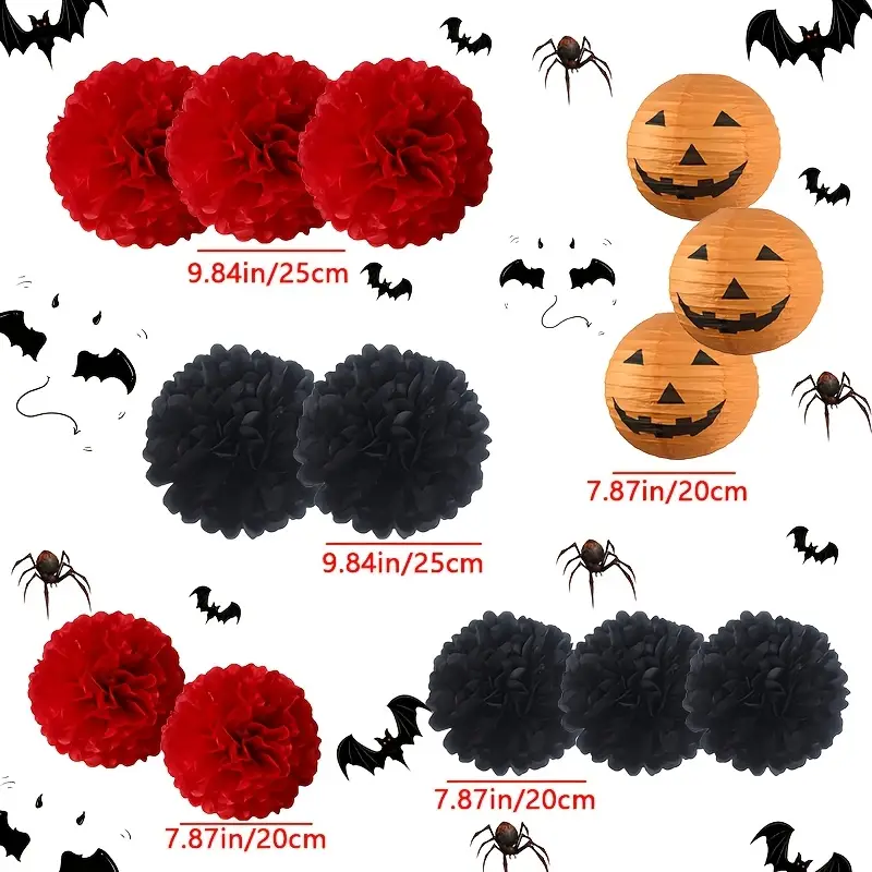 ShadowGlow Halloween Papirlanternesæt – 13 dele Græskar- og Blomsterkugledekoration