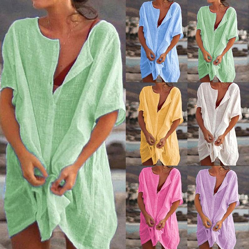 Vera - Lang knappet kjole med V-hals