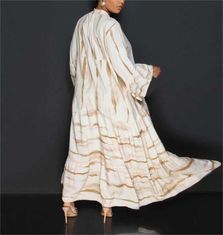 Lillian - Afslappet trykt abayakjole med lange flæseærmer