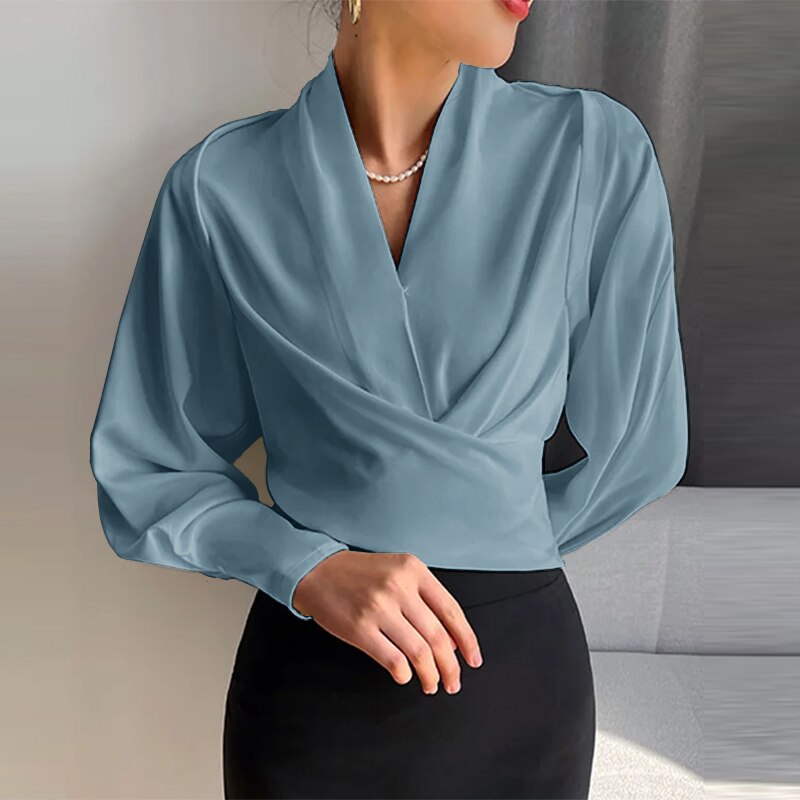 Julie - Elegant lange pufærmer med V-hals top