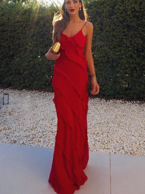 Sharpay - Maxikjole med flæser og skulderstropper