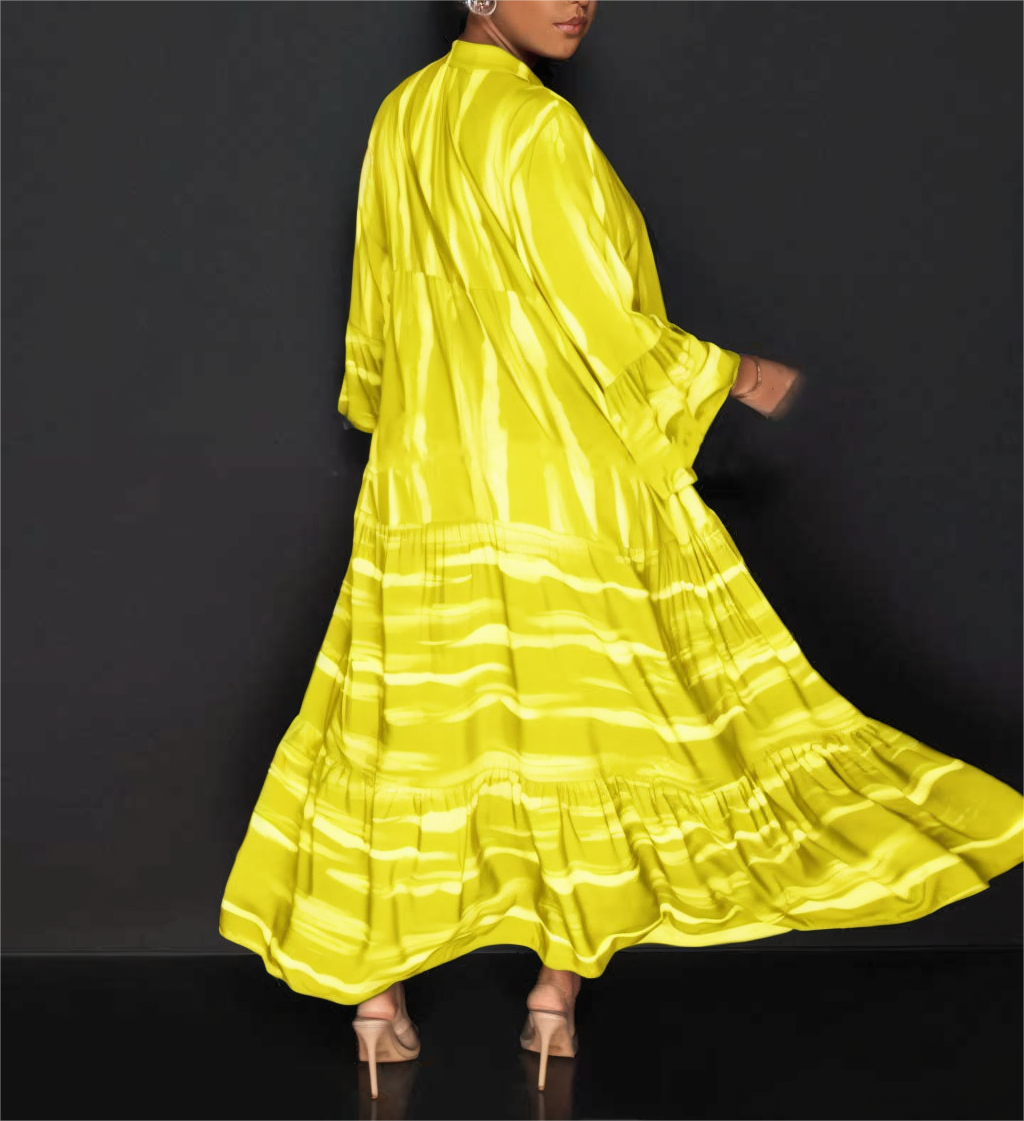 Lillian - Afslappet trykt abayakjole med lange flæseærmer