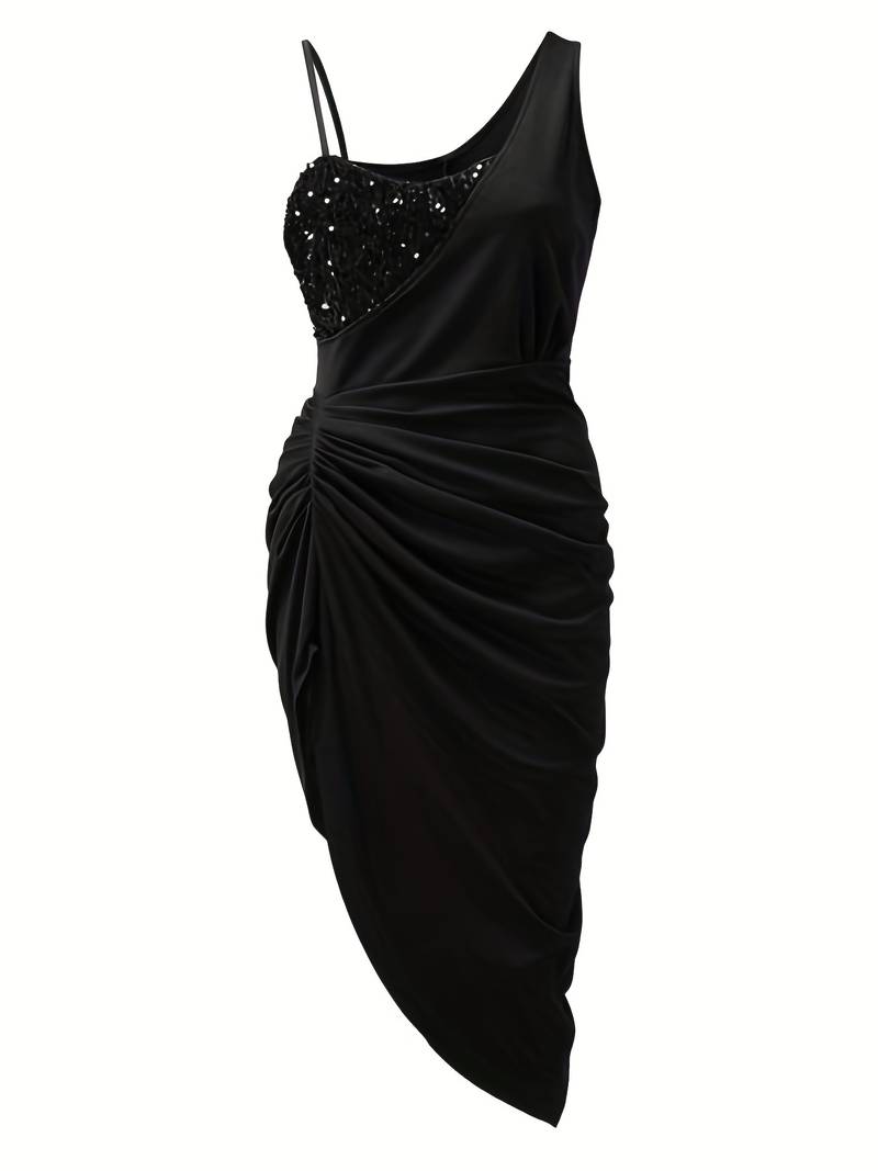 Andrea - Asymmetrisk en-skulder cocktail-paillettekjole