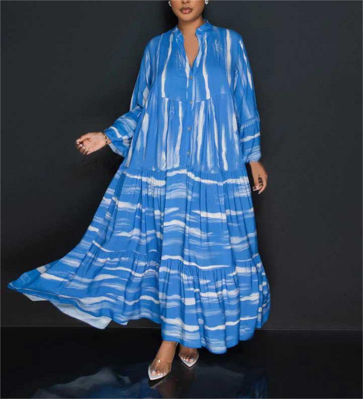 Lillian - Afslappet trykt abayakjole med lange flæseærmer