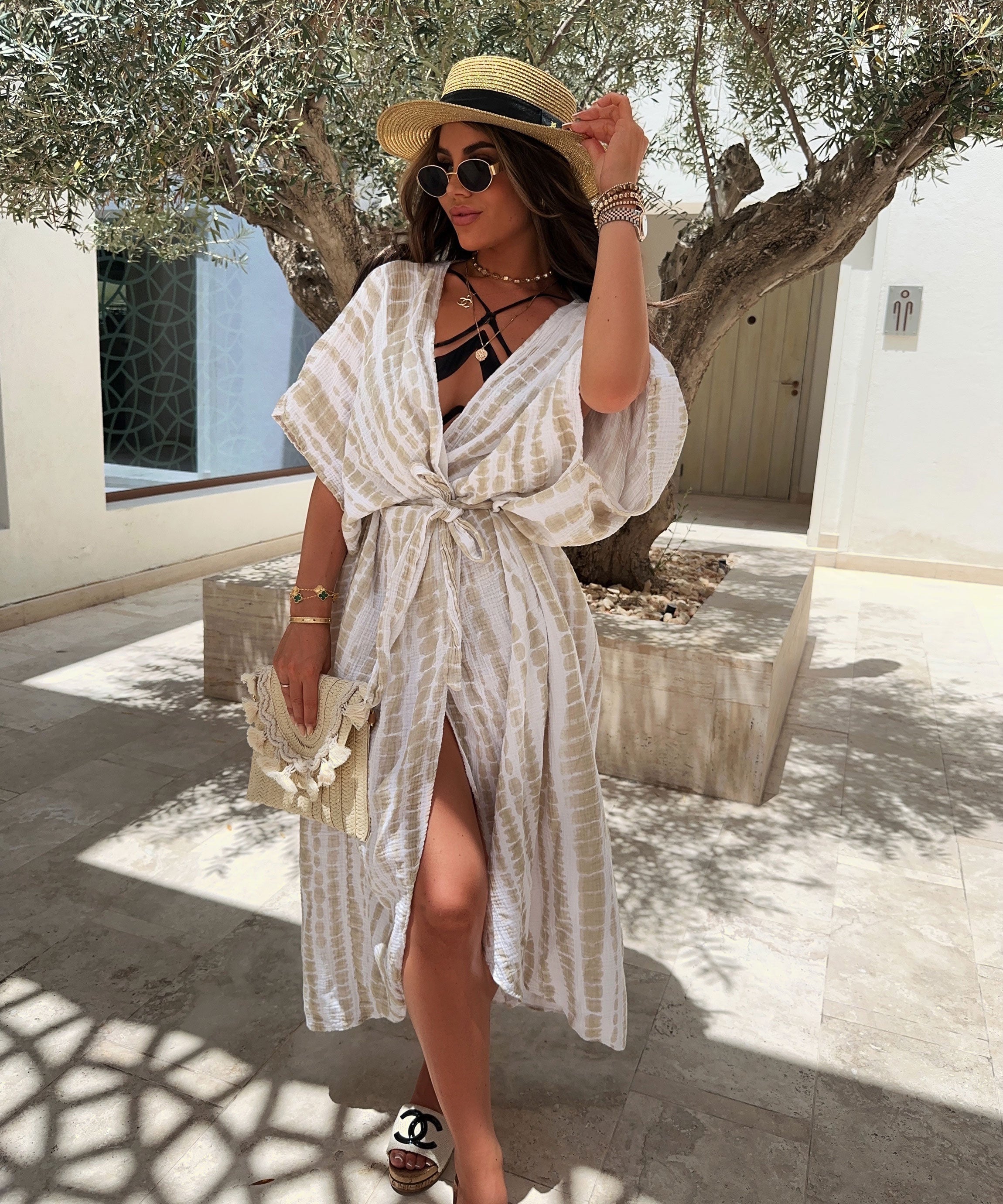 Malorie - Beige Slangeprint Sommer Cover-up