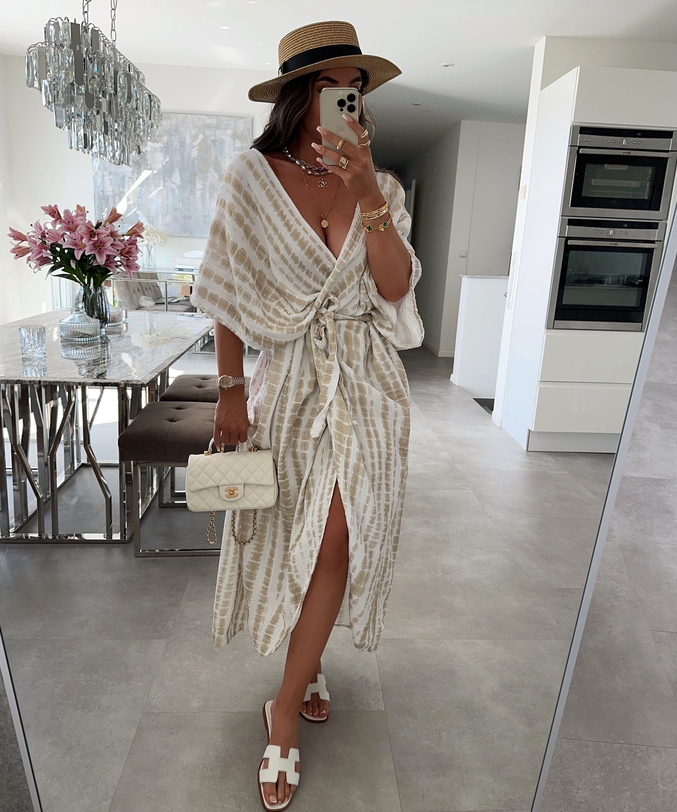 Malorie - Beige Slangeprint Sommer Cover-up
