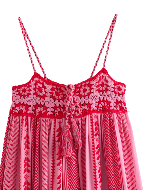 Josie - Hæklet Patchwork Strikket Slip Maxi Kjole