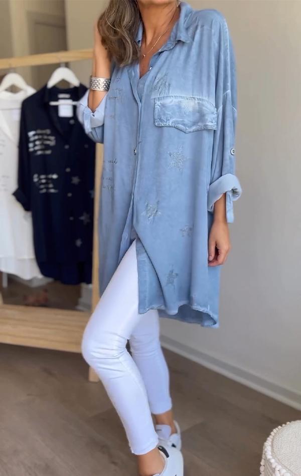 Alva - Stjernetryk Enkeltradet skjorte