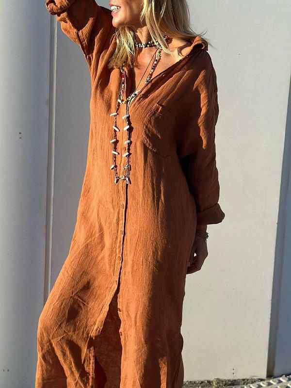 Beverly - Elegant langærmet skjortekjole med turn-down krave