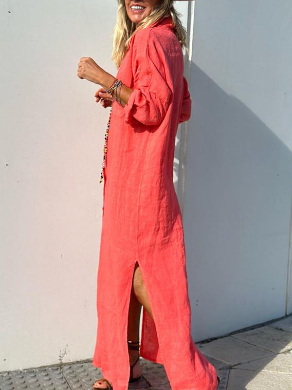 Beverly - Elegant langærmet skjortekjole med turn-down krave