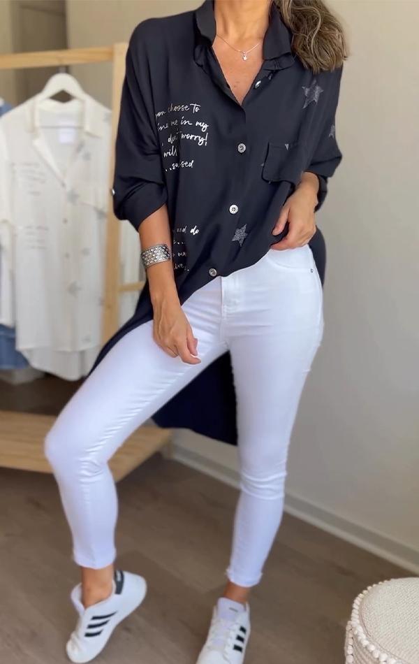 Alva - Stjernetryk Enkeltradet skjorte