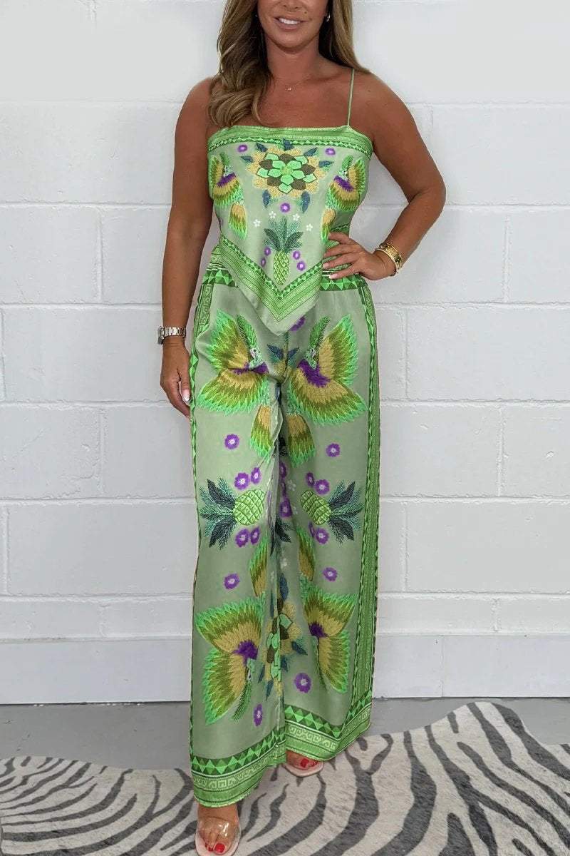 Noelle - Sæt med tørklæde og bukser med papegøjeprint til kvinder