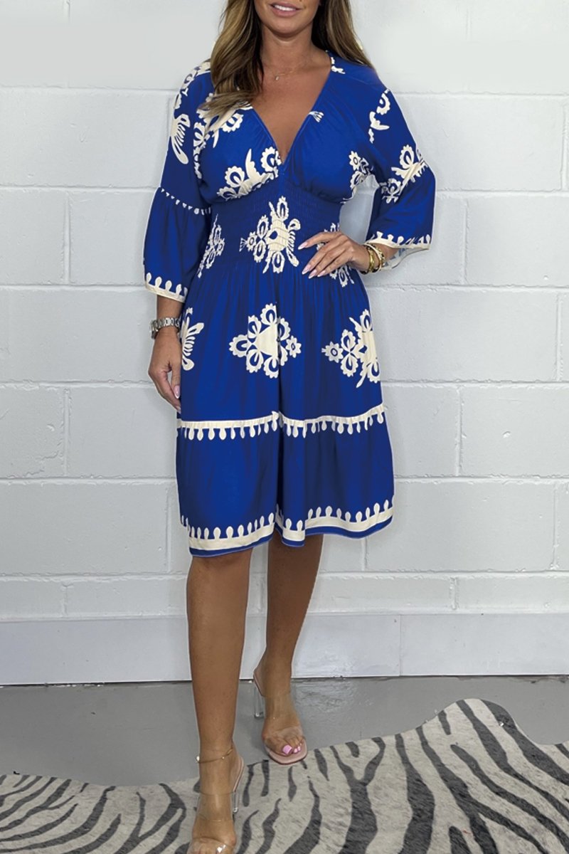 Grethe - Midikjole med trykt V-hals