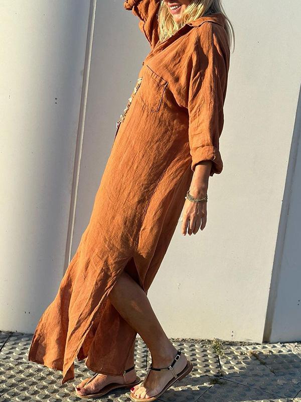 Beverly - Elegant langærmet skjortekjole med turn-down krave