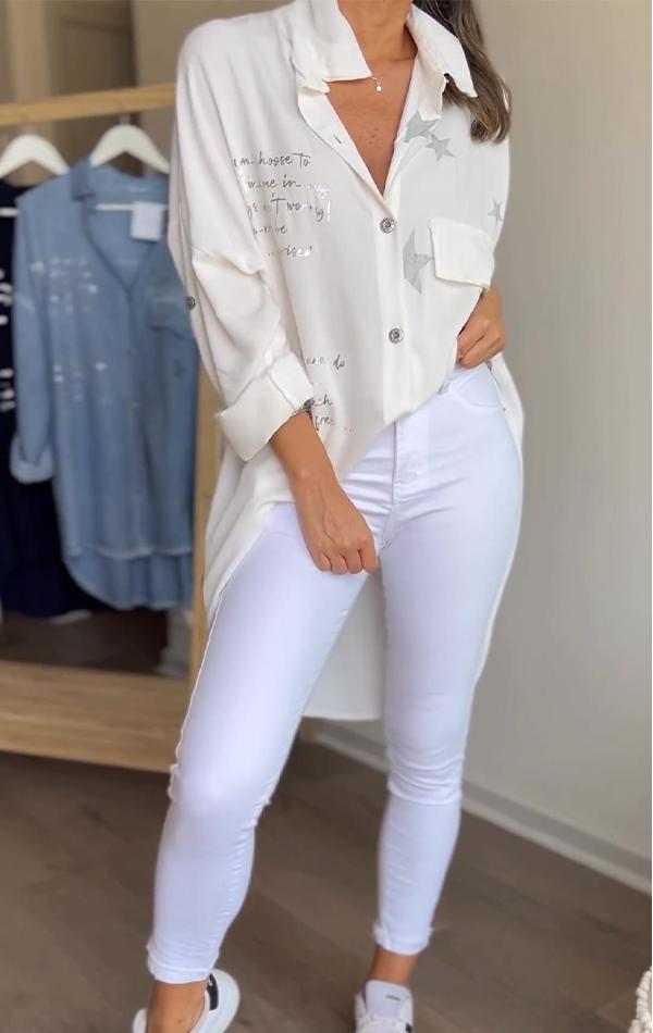 Alva - Stjernetryk Enkeltradet skjorte