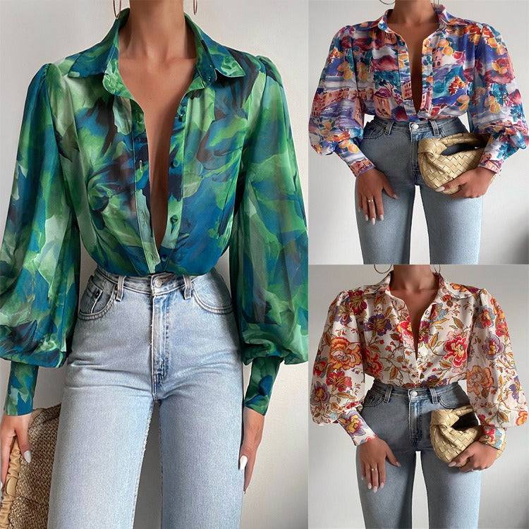 Cora langærmet top med tryk