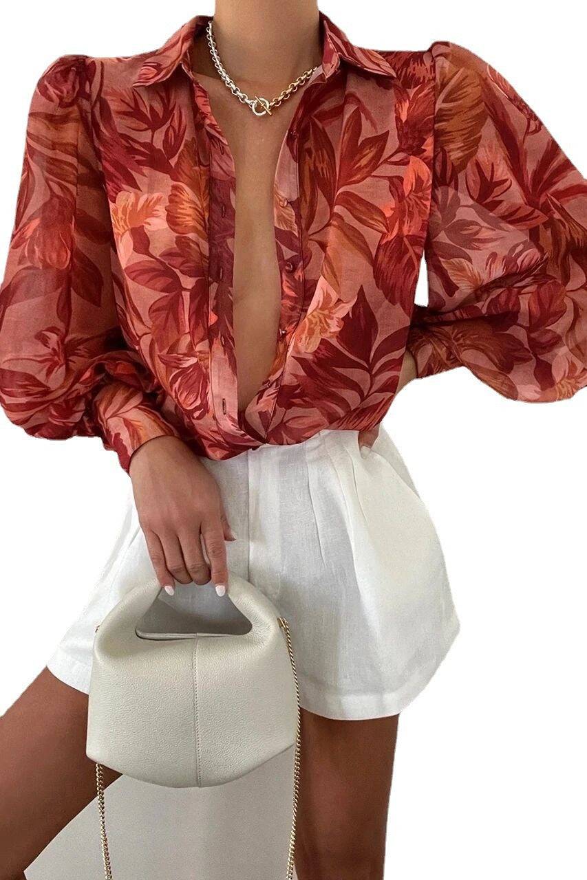 Cora langærmet top med tryk