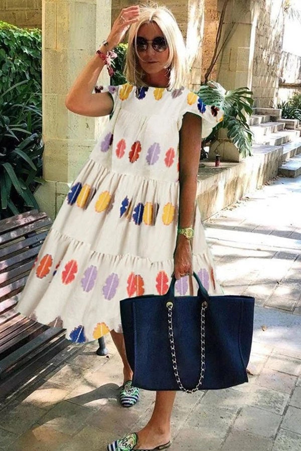 Brunhilde - Kortærmet blomsterprint flæsekjole