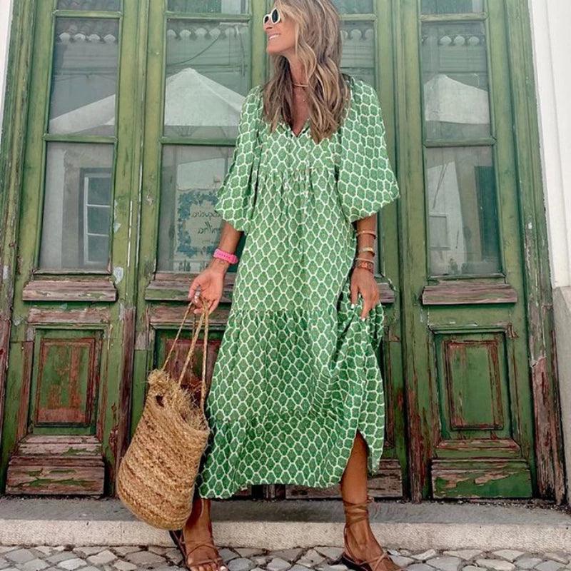 Elizabeth - Oversized printet bobleærmet kjole