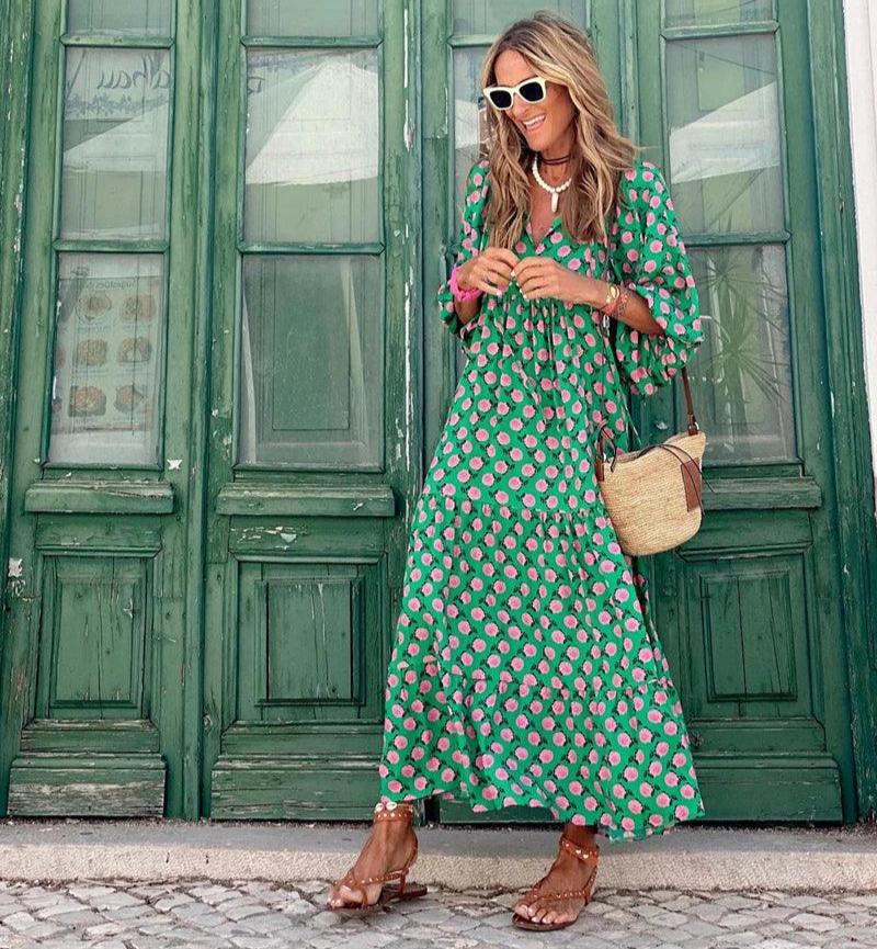 Elizabeth - Oversized printet bobleærmet kjole