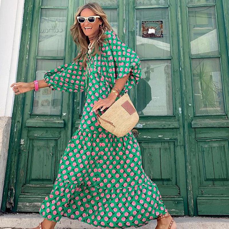 Elizabeth - Oversized printet bobleærmet kjole