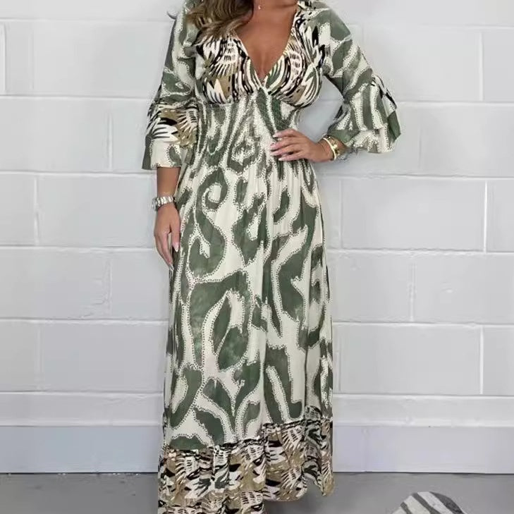 Gry – Langærmet kjole med dyb V-udskæring