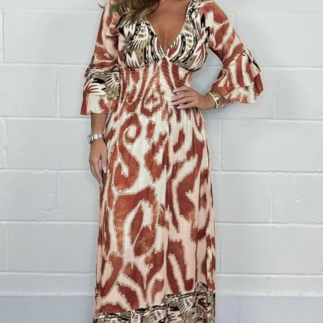 Gry – Langærmet kjole med dyb V-udskæring